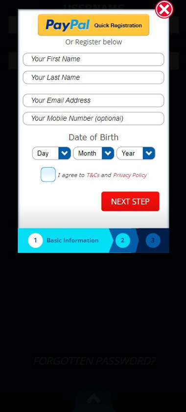 Express Wins Casino mobile registration screenshot showing step 1 user information fields – tested