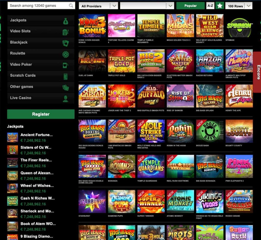 mr vegas Casino desktop slots lobby screenshot presenting variety of slot games with categories and providers - verified