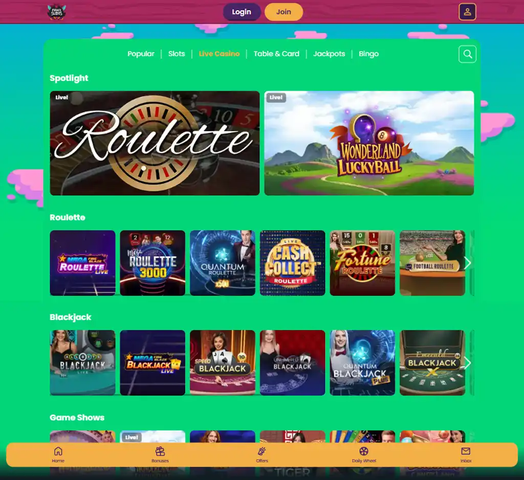 Pirate Slots Casino desktop live casino lobby screenshot featuring live dealer games and real-time streaming interface - review testing
