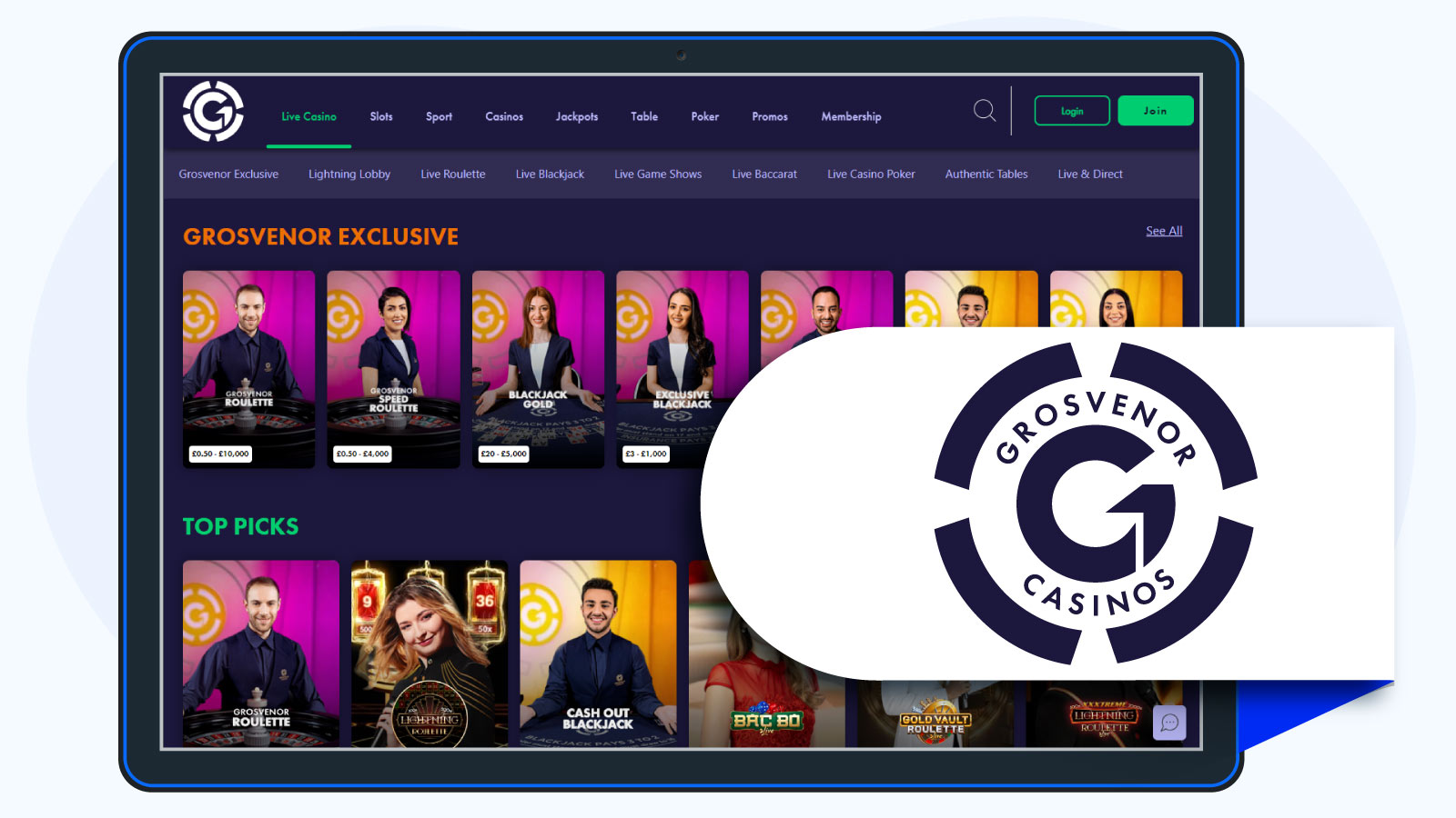 Grosvenor Casino Honorable Mention on Top Live Casinos in the UK