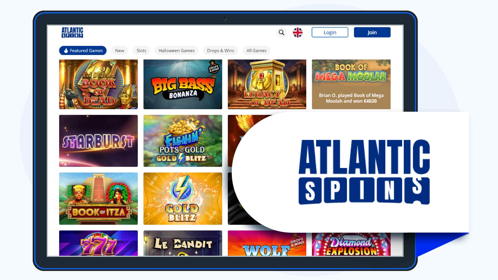 Atlantic Spins Casino Deposit £10 Play With £30 + 30 Spins on Starburst