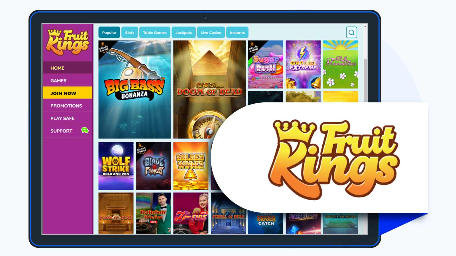 FruitKings Casino – Wager £20 for 100% up to £50 + 100 free spins