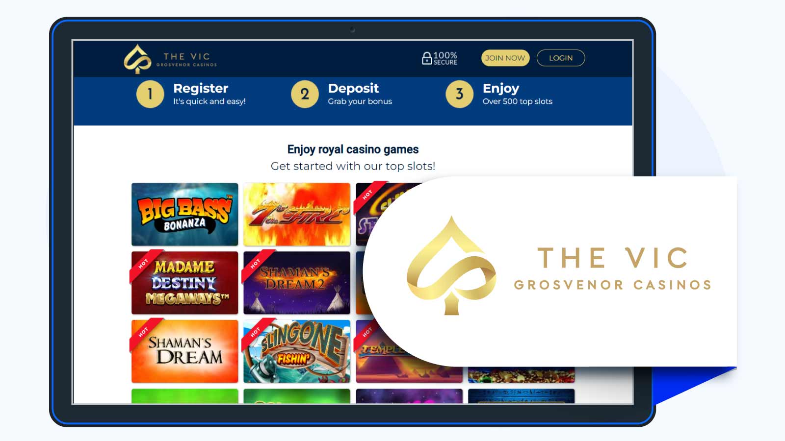 The Vic Casino – Deposit £20 Get 100% up to £100 + 20 spins