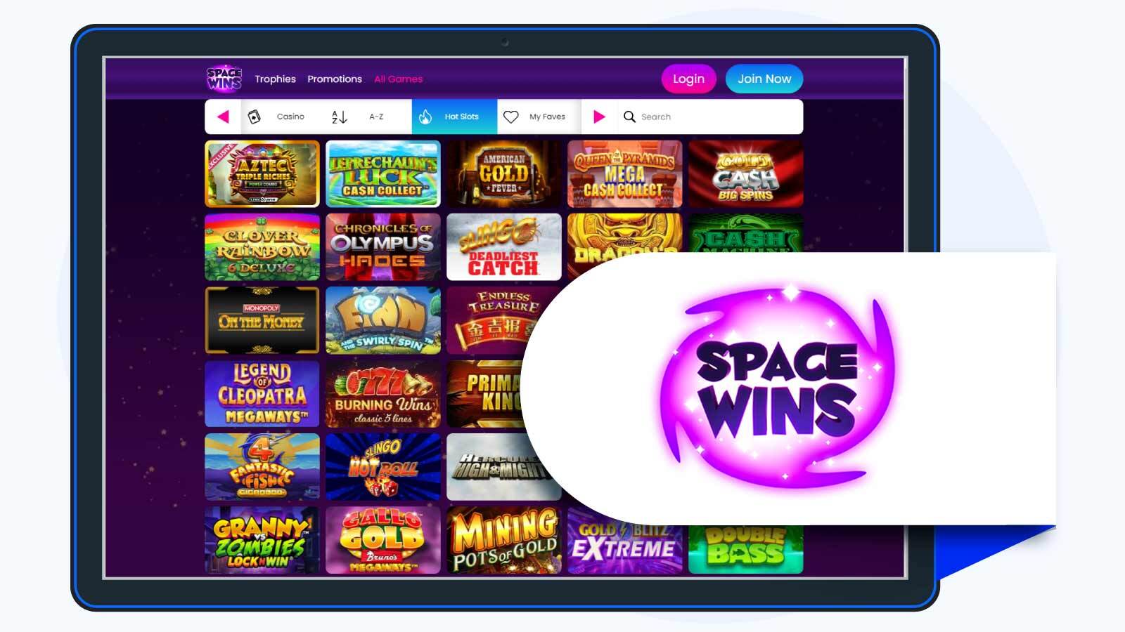 5 No Deposit Free Spins at Space Wins Casino