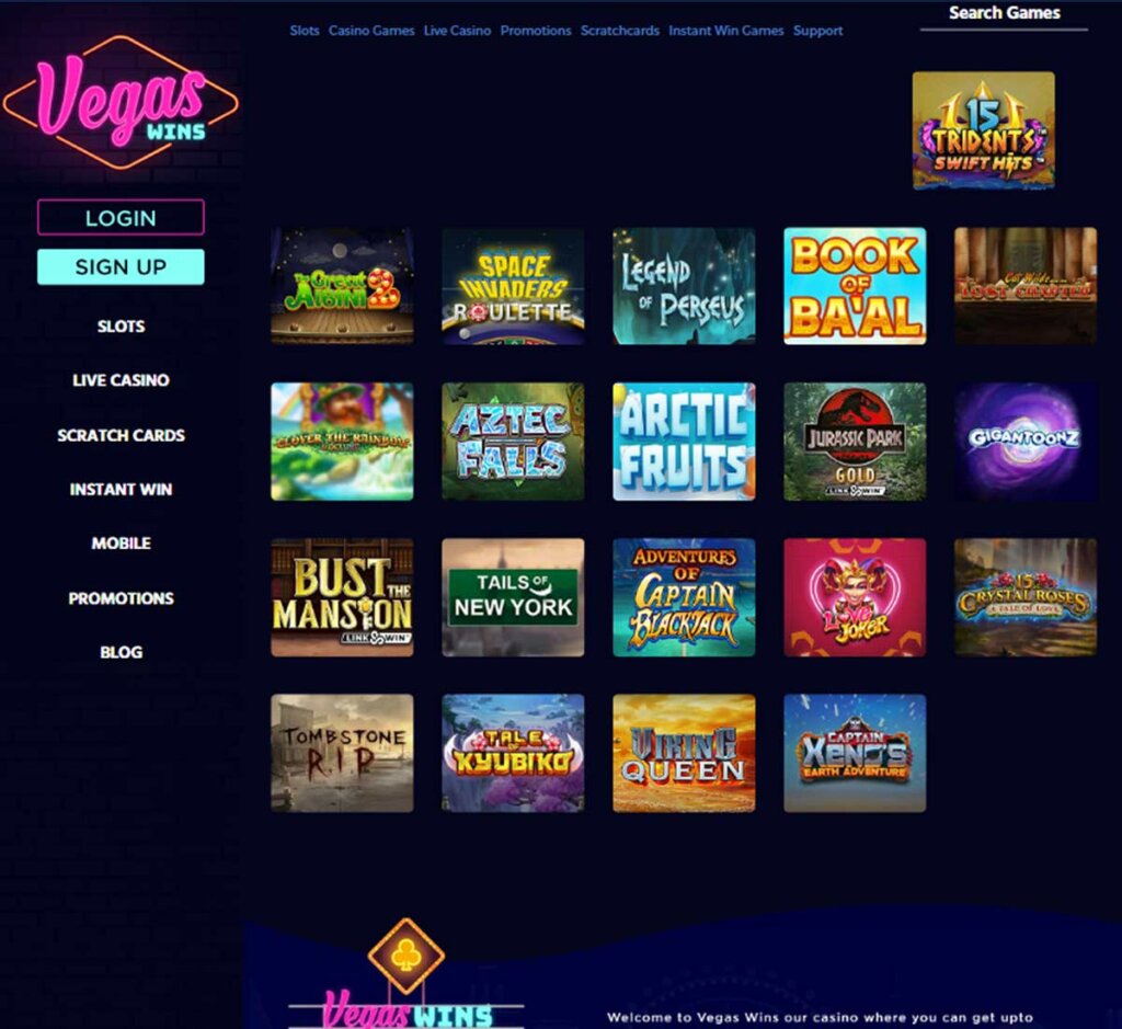 Vegas Wins Casino home page review